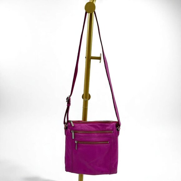 Danier Magenta Leather Crossbody Bag – Medium Zip Pocket Shoulder Purse - Picture 3 of 14